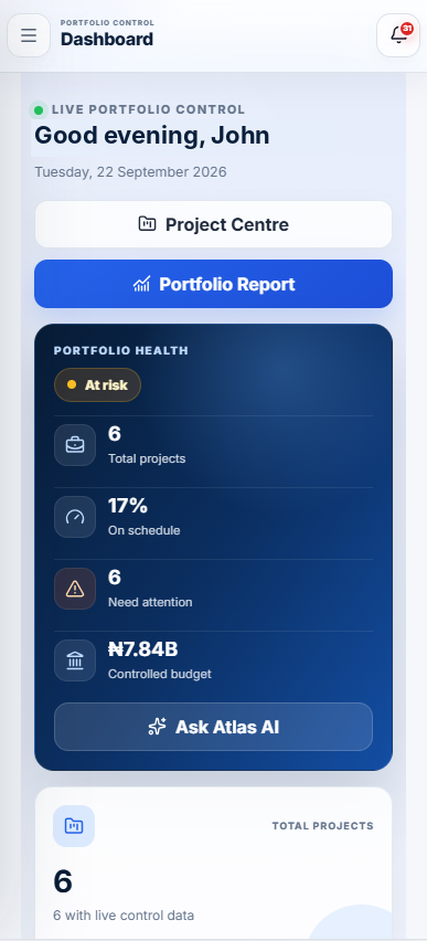 CPCS portfolio dashboard on mobile